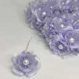 JenlyFavors Organza and Satin Flower with Pearl Spray Lavender (72 Flowers)