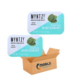 Myntz Sugar Free Mints in a Tin, Wintermint 2 Pack, Refreshing taste, Breath Mints for Bad Breath, Bulk Mints, No Sugar, No Fat, Gluten Free. Dentist Recommended. Great for back to school