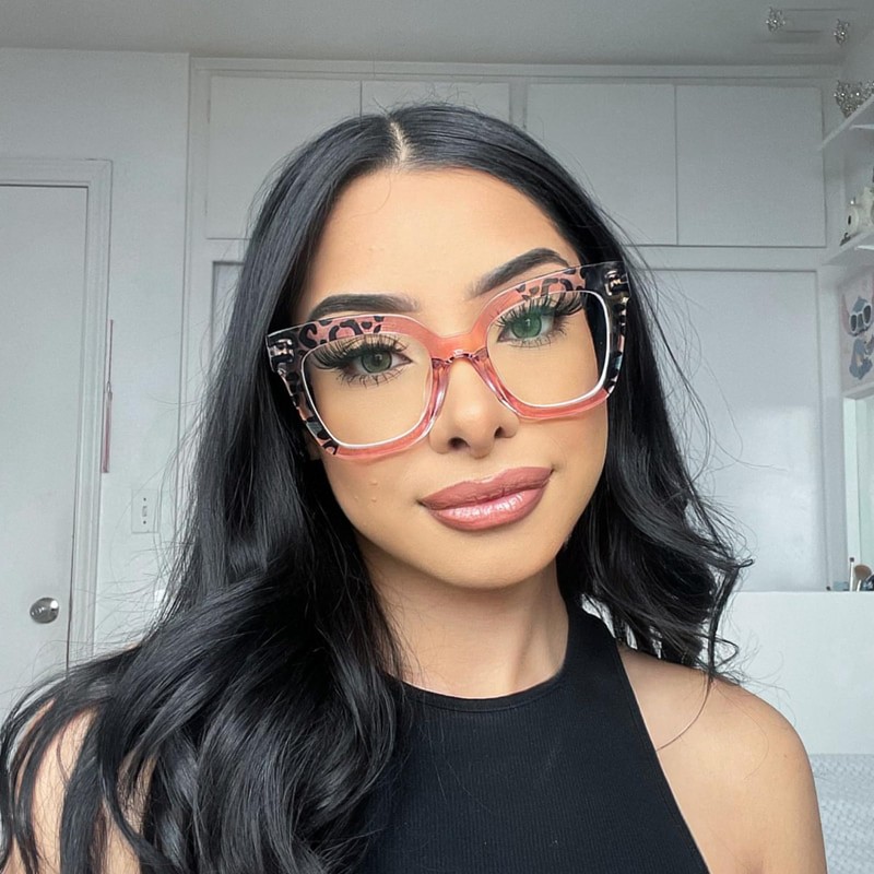 Zeelool Square Eyeglasses Frames for Women Pink Leopard Glasses Fashion