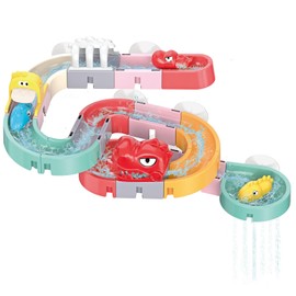 Nilez Toddler Bath Toys Slide Track DIY Assemble Educational Interactive Suction Bathtub Toy for Kids Over 18 Months, 1-3 Year Old Boy Girl Baby, Dinosaur Bath Tub Toy Fun, 30 Pcs