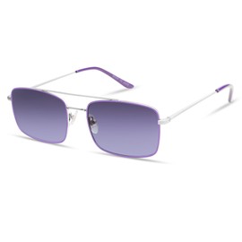 SOJOS Retro Rectangle Sunglasses for Women Men Vintage Rectangular Metal Frame Unisex Sun Glasses SJ1202 with Silver&Purple Frame/Purple Grading Lens
