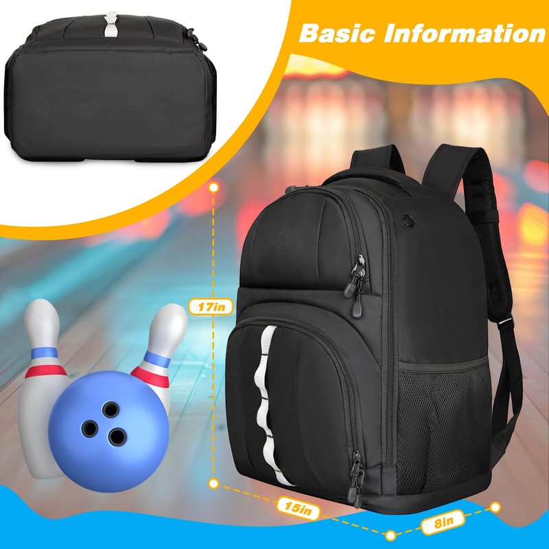 2 Ball Bowling Backpack,Bowling Ball Bag with Shoe Compartment &