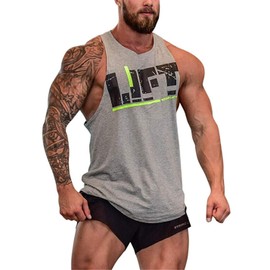 YeeHoo Lift Men's Bodybuilding Gym Tank Tops Workout Stringer Sleeveless Shirts Vest Cotton Grey
