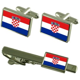 Croatia Flag Cufflinks Ties Matching Same Fabric Box Set