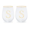 Mary Square Monogrammed S Gold Foil 16 ounce Glass Stemless