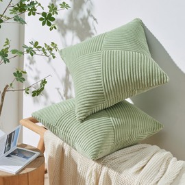 Topfinel Sage Green Cushion Covers 18x18, Patchwork Pinwheel Design for Decorative Cushions, Bedroom Living Room Corduroy Sofa Cushions Pillowcases Set of 2