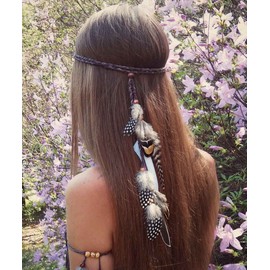 Zoestar Boho Feather Headband Bronze Vintage Hippie Headdress Festival Head Chain Headdress 1920s Hiar Accessories Fashion Jewellery for Women and Girls