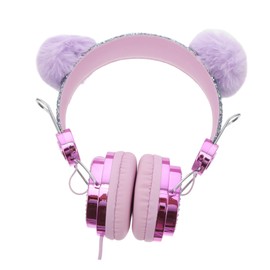 FELTECHELECTR Boy Girl Cat Ear Headset Furry Rhinestone Over Ear Earphones for Boy Girl Girls Stylish Wired Headphones for School Cable Comfortable Design