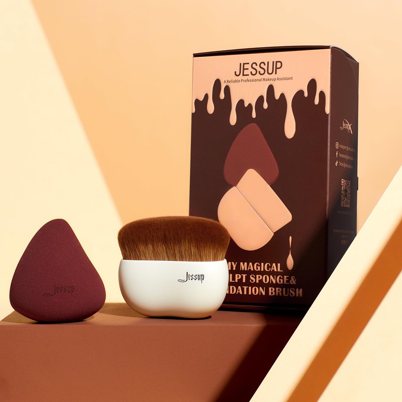 Jessup Makeup Brush Foundation Brush with Makeup Sponge 1pc Kabuki