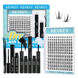 KevKev Lash Clusters Kit 144Pcs Ultra Soft Eyelash Extension Kit with Lash Bond and Seal Lash Glue Lash Remover for Cluster Eyelash Extensions (Volcano, D-8-16mix)