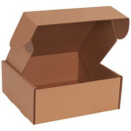 BOX USA Deluxe Literature Cardboard Mailers, 10 x 10 x 4 Inches, Tuck Top One-Piece, Die-Cut Shipping Cartons, Medium Brown Kraft Mailing Boxes (Pack of 50)