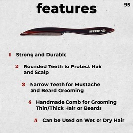 Speert #95 Handmade Narrow Tooth Mustache Beard Comb Small Tortoise Havana Acetate Thick Coarse Fine Short Pocket Sized Facial Hair Grooming Tangle Free Beard Straightener Growth Care Styling Wet Comb