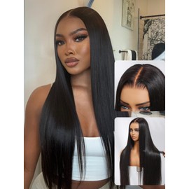 Nadula Bye Bye Knots Straight Glueless Wig Human Hair Pre Cut 7x5 Invisible Knots HD Lace Front Wigs Pre Everything Easy to Wear Staight Wigs Put on and Go 180% Density 18inch