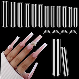 Luckyfairy XXL Nail Tips Square 504 Pcs 12 Sizes - No C Curve Flat Square Nail Tips Clear 2XL Full Cover Tapered Gel Acrylic Fake Nails Gelly Tips for Nail Extension Nail Art