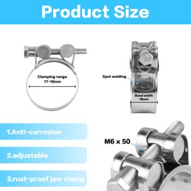 Pack of 4 Joint Bolt Clamps, Stainless Steel 304, Clamping Range 17-19 mm, Adjustable Hose Clamps, Pipe Clamp, Clamping Jaw Clamps, Stainless Steel Exhaust Clamp, Joint Bolt Clamps for Clamps