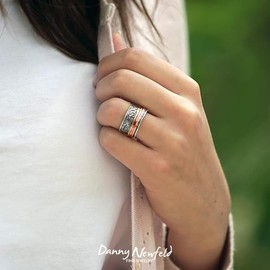 Paz Creations 925 Sterling Silver Spinner Rings for Women and Men - Statement Ring - Artisan Jewelry Fidget Rings, Boho Rotating Rings, Handcrafted Meditation Ring, Rose Gold, Size 7