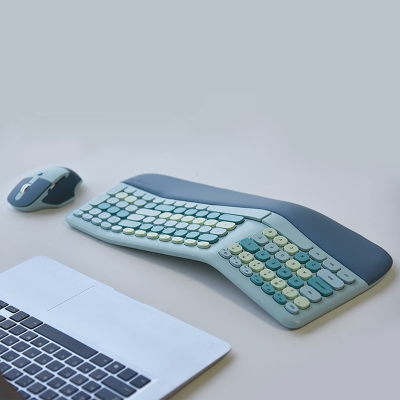 Wireless Ergonomic Keyboard and Mouse Combo with PU Wrist Rest,