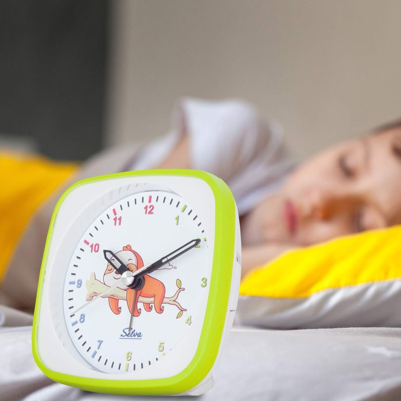 SELVA Quartz Alarm Clock Sloth Perfect for School Green/White Sweeping
