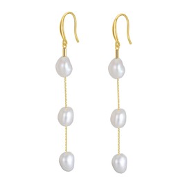 Bellitia Jewelry Baroque Pearl Tassel & Dangle Earrings 925 Sterling Silver Handpicked Pearls Drop Earrings 14k Gold/Platinum Plated Freshwater Pearl Fashion Earrings for Women