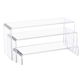 Jusalpha 3 PC Large 10 Inches Clear 5mm thick Acrylic Riser Set, Acrylic Display Risers Shelf Showcase Fixtures for Jewelry, Display Stand for Amiibo Funko POP Figures, Cupcakes, Food Display, Cabinet- 10 x 3.9 x 3.9 in…