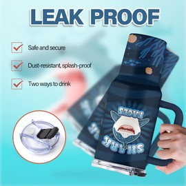 Uibunoo Whale Shark Gifts, Sharks Faces Tumbler with Handle & Straw & Lid, 40 Oz Stainless Steel Shark Cup, Presents for Animal Lovers, Friend Brother Sharks Birthday Gift, Gifts for Fathers Day