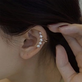 Vacaonio Boho Pearl Ear Cuff Earrings Small Pearl Cartilage Cuff Earrings Silver Pearl Non Pierced Earrings Pearl Beaded Climber Crawler Earrings Jewelry for Women