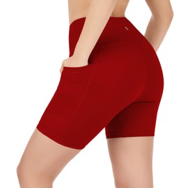 Nirlon NirLUX - Pantalones cortos de yoga para mujer, suaves leggings de entrenamiento para gimnasio y yoga, pantalones cortos de motociclista para mujer con bolsillos, Salsa, 12