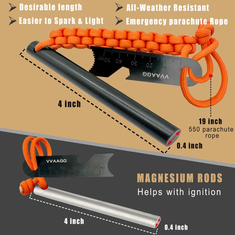 VVAAGG Magnesium Flint and Steel Fire Starter Kit, Flint Fire