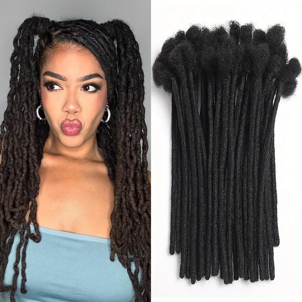LANWIUKU Dreadlock Extensions Human Hair 18 Inch 30 strands 0.6cm
