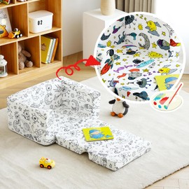 Tiita Kids Sofa Couch, Convertible Children Couch to Lounger, Toddler Comfy Sofa with Cute Graffiti Pattern Design for Girls and Boys, Graffiti