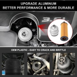 Upgrade Aluminum Engine Oil Filter Housing Cap with Oil Filter Compatible with Jeep Wrangler Chrysler 200 300 Dodge Charger Challenger Ram 1500 ProMaster Replace# 917-190 68191349AA (W/O BYPASS STYLE)