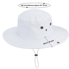 Womens Sun Hat Wide Brim Bucket Hats Hiking Fishing UV Protection Safari Boonie Hat for Men Women（L 24" /61cm，M 22.83"/58cm） White