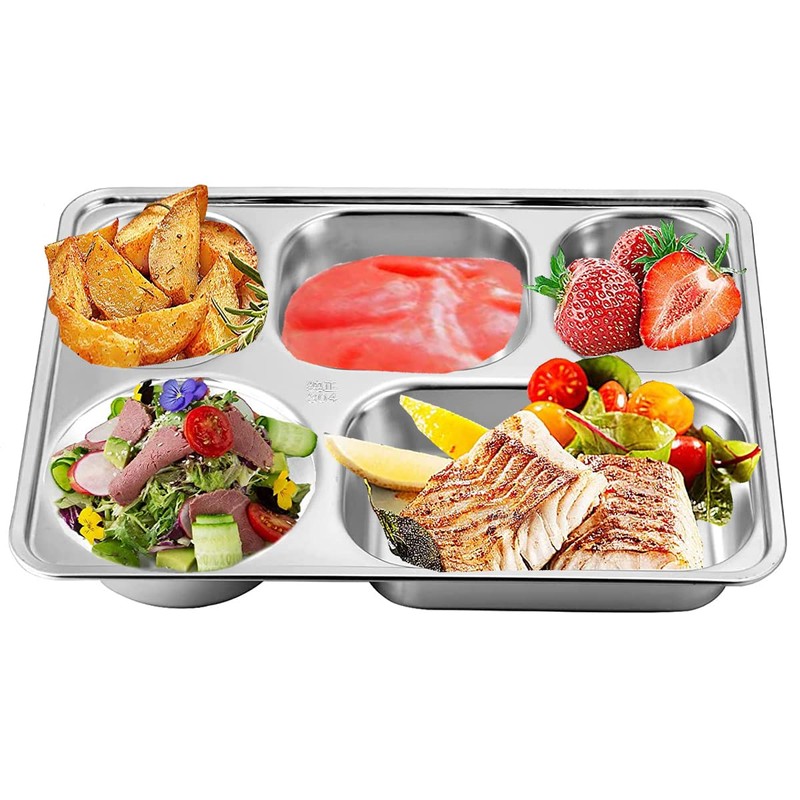 AIYoo Set of 2 Stainless Steel Rectangular Divided Plates Tray