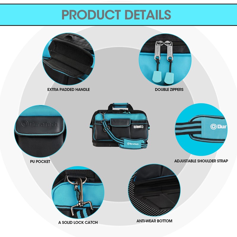 DURATECH 17" Wide Mouth Tool Bag, Large Storage 32 Pocket