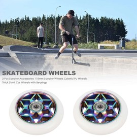 Hausdec 2 Pcs Scooter Accessories 110mm Colorful PU Wheels With Bearings for Thick Stunt Car (White)