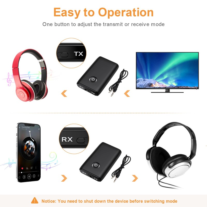 JXTZ Aux Bluetooth Adapter for Car, 2 in 1 Bluetooth