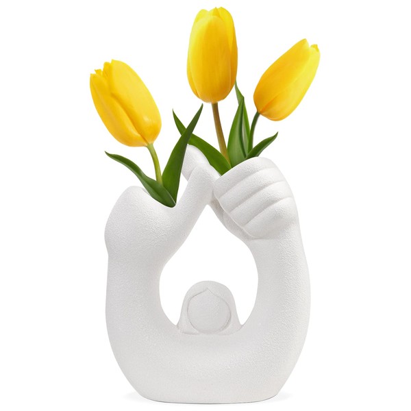 Keramik-Vase-Weiß-Moderne-Vasen-Deko-Blumenvase Matt Boho Körpervase für Hochzeit Einweihungsparty Feiern Schreibtisch Schlafzimmer