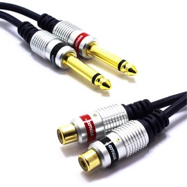 VITALCO Adaptor 2 x 6.3 mm Mono TS Jack to 2 x RCA Female Audio 2 x RCA Female to 2 Large Jack Male Cable Coupling