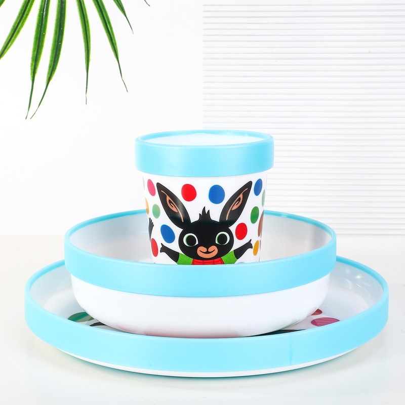Bing 3pcs Reusable Bicolor Premium Kids Dinner Tableware Set Plate,