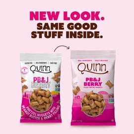 Quinn Gluten Free PB&J Berry Filled Pretzel Nuggets - Made with Real Ingredients, Whole Grain Sorghum, Sea Salt, Strawberries, Raspberries, Dairy Free Salted Snacks, Vegan, Non GMO - 6 oz (Pack of 4)