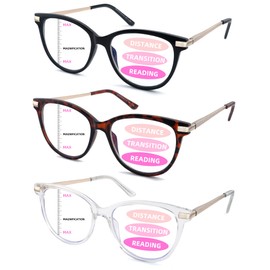 LOVIVY 3 Pack Progressive Multifocus Reading Glasses for Women Blue Light Multifocal Transition Readers with Spring Hinge（Mixed color +1.50）