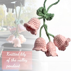 YAHUIPEIUS Car Mirror Hanging Accessories Decor,Car Rear View Mirror Bellflower Pendant Handmade Flower Knitted Charms Decoration for Car Keychain Handbag (Pink)