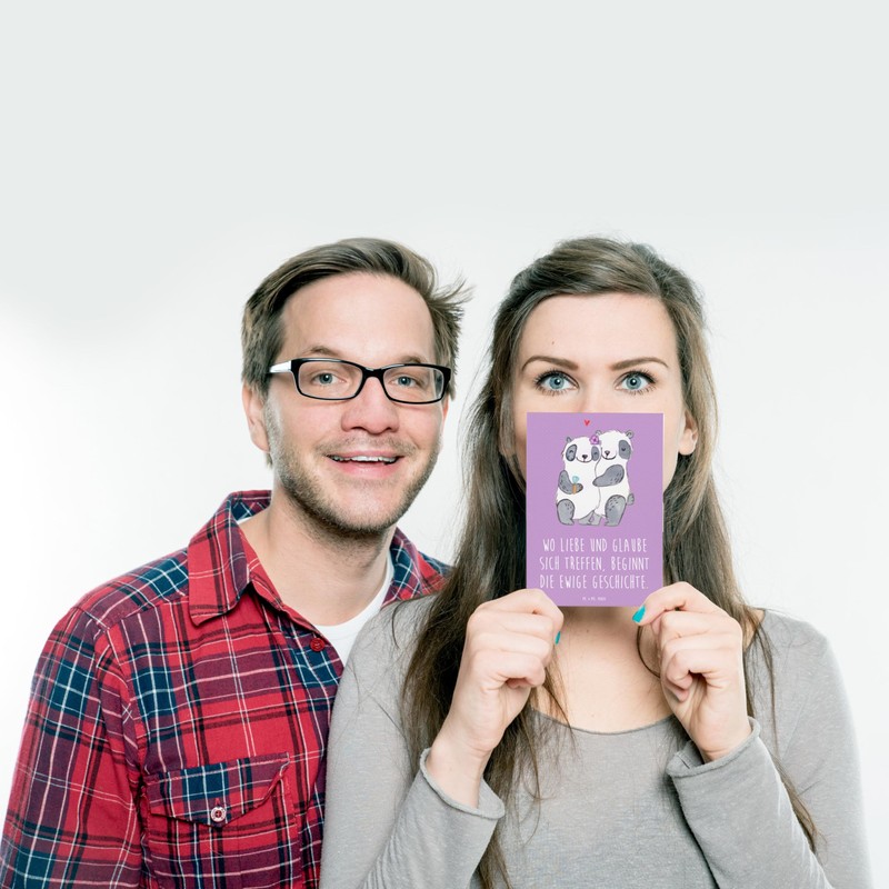Mr. & Mrs. Panda Postkarte Kirchliche Trauung Liebe Glaube -