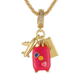 HZMAN Travel Pendant Necklace for Women Dainty 14K Gold Plated Airplane Trunk Travel Lover Amulet Jewelry Gift, Brass, No Gemstone