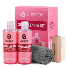 SILVERDEW 4PCS Shoe Cleaning Kit, Shoe Cleaner 8oz *2 Bottles, Sneaker Cleaner, Nylon Brushes & Microfiber Towel for Sneaker, Leather, Mesh & Canvas, Pink