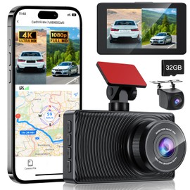 Dashcam para Auto, 1080P HD Cámara Carro Delantera Trasera, 3'' Dash CAM con Visión Nocturna y WiFi GPS, Monitoreo de Estacionamiento, Control App, Grabación en Bucle, Sensor G, 32GB (Estándar)