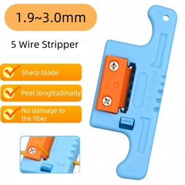 TXWTXPJ-1Pack AUA-05 Fiber Cable Ribbon Stripper FTTH Fiber Optic Stripper,5 Wire Stripper Fiber Optic Ribbon Stripper Portable Longitudinal Safe Cable Splicing Tool for 1.9-3.0mm Fiber Wire (Blue)