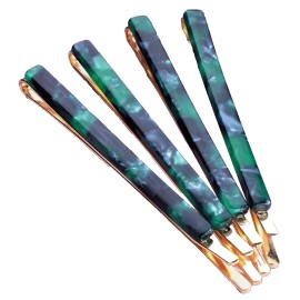 Unbranded Gold Tone Bobby Pins 4 Set Acetate Green & Dark Navy Tortoise With Organza Bag