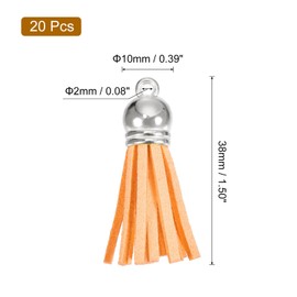 HARFINGTON 20Pcs 1.5 Inch Leather Tassels Keychain Charm with Silver Cap for Pendant Bracelet Jewelry Making DIY Craft Decoration, Orange