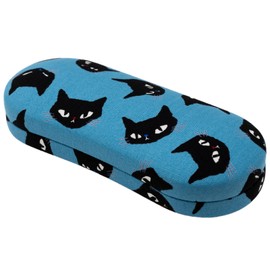 Pearl HO-4 092925 Glasses Case, Hard Type, Spring Type, Black Cat Pattern, Blue